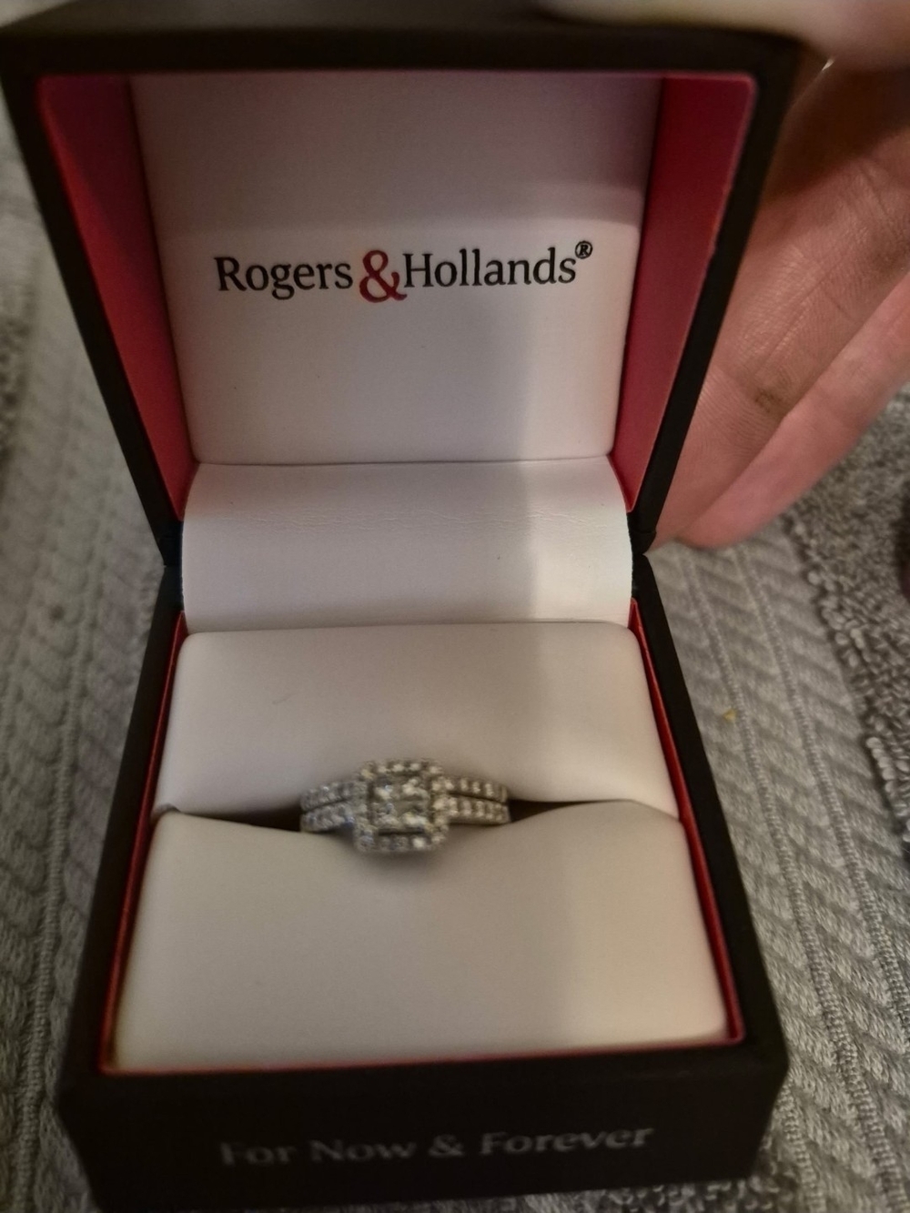 Silver Diamond Halo Engagement Ring - White